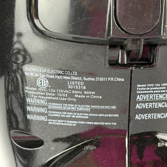 Turbovac 800 Dual Action Hand Vacuum Cleaner HVC-12A Corded 120 V 80 W Car Motor - Picture 5 of 7